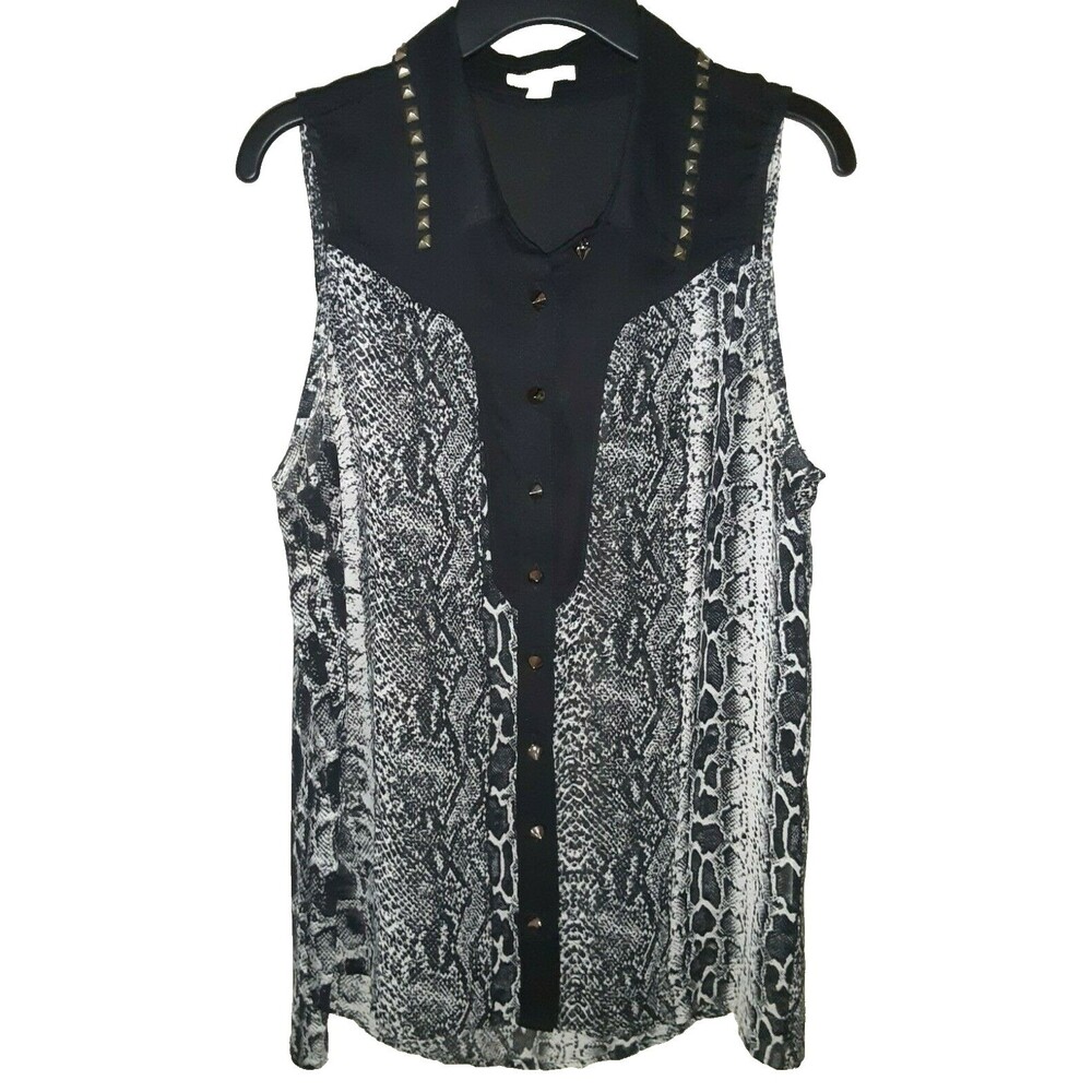 Timing Animal Print Black & White Collar Sleeveless Women Blouse Top Size Medium